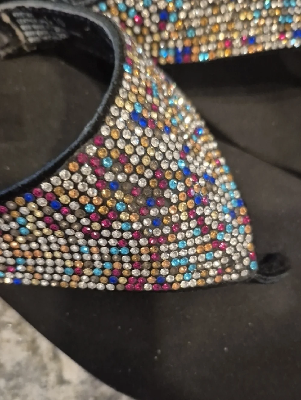Yellow Box Kristian Glitter Wedge Black Sandals with Multicolored Rhinestones - Picture 3 of 10